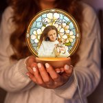Fiore di nascita personalizzato in vetro colorato con foto e nome a LED Luce notturna con base in legno Decorazione per la casa Regalo di compleanno commemorativo per il proprietario del cane e dell'a