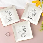 Personalized Ceramic Constellation Zodiac Flower Sign Square Trinket Jewellery Dish with Name Birthday Wedding Gift for Women