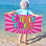 Personalized Multicolor Retro Cousin Crew Ray Design Oversized Quick Dry Beach Towel with Name Birthday Beach Pool Party Gift for Family