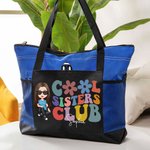 Personnalisé Cool Sisters Club Cartoon Characters Large Tote Bag with Name and Mesh Pocket for Work Travel Birthday Gift for Women Girls