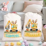 Personalizzato Cute Bunny Ears Excavator Design Drawstring Treat Bag con nome multicolore Festa di compleanno di Pasqua Regali per bambini