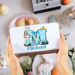 Personalized Cartoon Character Bunny Chick Initial Food-grade Biscuit Storage Tin with Name Easter Party Birthday Gift for Kids