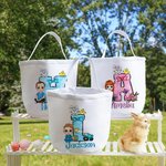Personalized Cartoon Character Bunny Chick Bow Initial Candy Storage Bucket Bag with Name Easter Egg Hunting Gift for Kids