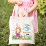 Personalised Official Egg Hunter Cartoon Character Canvas Tote Bag with Name Easter Gift for Boys Girls