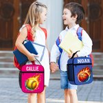 Personalized Flame Sports Basketball Baseball Waterproof Insulated Lunch Bag with Name for Work Picnic Birthday Back to School Gift for Kids