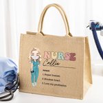 Personalised Cartoon Medical Character Large Jute Tote Bag with Title and Nouns Medical Day Birthday Gratitude Gift for Nurse Doctor