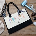 Personlig blomma Hårtork Hårstylistverktyg Canvas Tote Bag med namn Födelsedagspresent för frisör Hairstylist