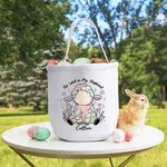 Gepersonaliseerde Lord Is My Shepherd Cartoon Bloemen Regenboog Schapen Herbruikbare Canvas Paasmand met Gezichtsfoto en Naam Verjaardagscadeau voor Kinderen