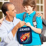 Personalized Flame Sports Basketball Baseball Waterproof Insulated Lunch Bag with Name for Work Picnic Birthday Back to School Gift for Kids
