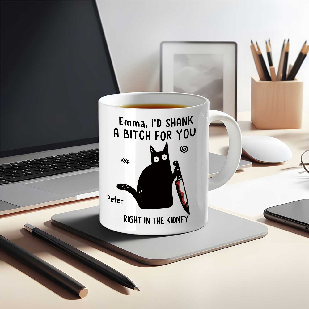Personlig rolig bladkatt 11oz/15oz keramikmugg med namn och handtag Födelsedagspresent för kontorsarbetare vän
