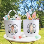 Gepersonaliseerde Lord Is My Shepherd Cartoon Bloemen Regenboog Schapen Herbruikbare Canvas Paasmand met Gezichtsfoto en Naam Verjaardagscadeau voor Kinderen