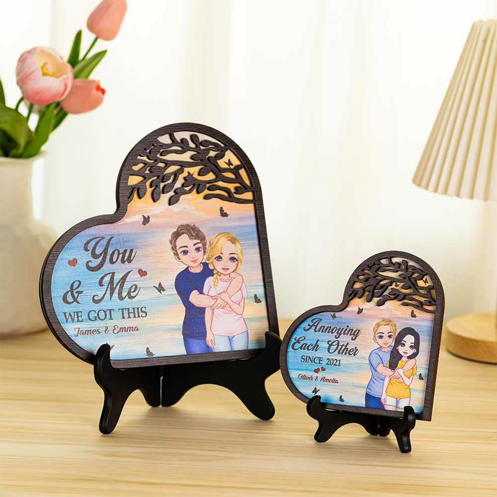 Plaque personnalisée Better Together Couple en bois en forme de coeur avec noms Décoration de bureau Anniversaire Cadeau de Saint-Valentin pour couple