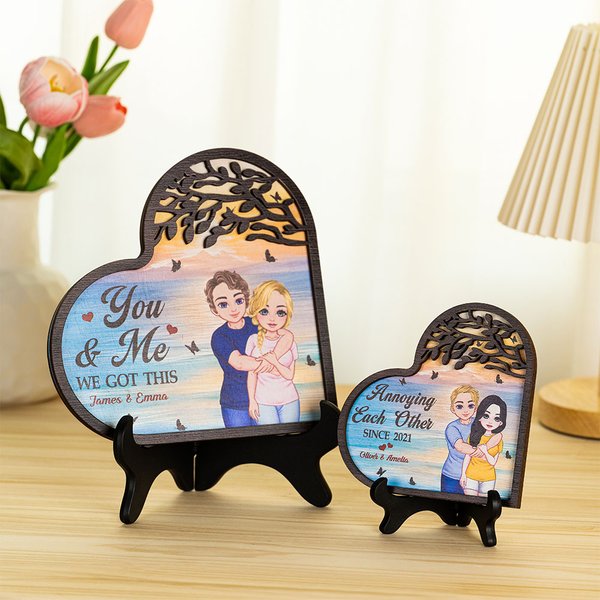 Personalized Better Together Couple Wooden Heart Shaped Plaque with Names Desktop Decor Anniversary Valentine's Day Gift for Couple