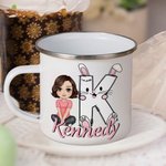 Personalisierte niedlichen Cartoon-Charakter Bunny Chick Initial 12oz Emaille Becher mit Namen Ostern Party Geschenk für Kinder