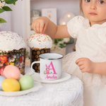 Personalisierte Cartoon Hase Kostüm Kind 11oz Emaille Becher mit Namen Ostern Geschenk für Mädchen Jungen