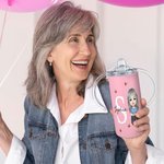 Personalised Multicolour Butterfly Cartoon Character Initial 12oz Insulated Name Sippy Cup with Lid and Handle Birthday Caring Gift for Elderly