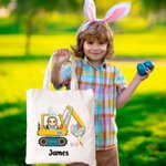 Personalisiertes wiederverwendbares Tote Bag Canvas-Tasche Cartoon Ostereier Bagger mit Namen Ostern Geschenk für Jungen Mädchen