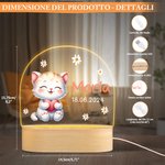 Luce notturna a LED personalizzata con nome e data disegno animali acquerellati e base in legno regalo di compleanno per bambini