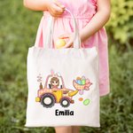 Personalisiertes wiederverwendbares Tote Bag Canvas-Tasche Cartoon Ostereier Bagger mit Namen Ostern Geschenk für Jungen Mädchen