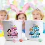 Personalized Cartoon Character Bunny Chick Bow Initial Candy Storage Bucket Bag with Name Easter Egg Hunting Gift for Kids
