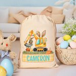 Personalizzato Cute Bunny Ears Excavator Design Drawstring Treat Bag con nome multicolore Festa di compleanno di Pasqua Regali per bambini