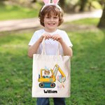 Personalisiertes wiederverwendbares Tote Bag Canvas-Tasche Cartoon Ostereier Bagger mit Namen Ostern Geschenk für Jungen Mädchen
