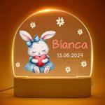 Luce notturna a LED personalizzata con nome e data disegno animali acquerellati e base in legno regalo di compleanno per bambini