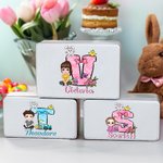 Personalized Cartoon Character Bunny Chick Initial Food-grade Biscuit Storage Tin with Name Easter Party Birthday Gift for Kids