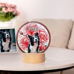Fiore di nascita personalizzato in vetro colorato con foto e nome a LED Luce notturna con base in legno Decorazione per la casa Regalo di compleanno commemorativo per il proprietario del cane e dell'a