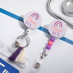 Personalised Rainbow Name Title Retractable Badge Reel ID Card Holder with Tassels or Beads Birthday Appreciation Gift for Teacher Doctor Nurse