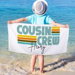 Personalized Multicolour Retro Cousin Crew Quick Dry Oversized Microfiber Beach Towel with Name Summer Travel Essential Gift for Family Kids