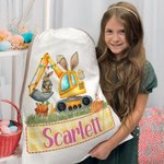 Personalizzato Cute Bunny Ears Excavator Design Drawstring Treat Bag con nome multicolore Festa di compleanno di Pasqua Regali per bambini