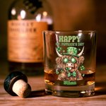 Personalised Lucky Shamrock Highland Cow 10oz Whiskey Glass with Name and Text Happy St. Patrick's Day Home Kitchen Accessories Gift for Family