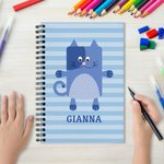 Personalisierte niedlichen Cartoon Hund Katze Tier A5 Spirale Streifen Notebook mit 120 linierten Seiten und Namen Geburtstag zurück zu Schule Geschenk für Kinder
