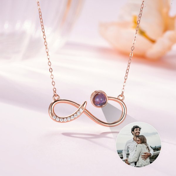 Personalised Simplicity Infinity Symbol Photo Projection Necklace Anniversary Birthday Mother's Day Gift for Women