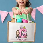 Personalisierte Cartoon-Charakter Initiale Jute Tragetasche mit Namen Kaninchen Küken Schleife Ostereiersuche Party Geschenk für Jungen Mädchen