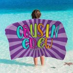 Personalized Multicolor Retro Cousin Crew Ray Design Oversized Quick Dry Beach Towel with Name Birthday Beach Pool Party Gift for Family