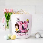 Personalized Cartoon Character Bunny Chick Bow Initial Candy Storage Bucket Bag with Name Easter Egg Hunting Gift for Kids