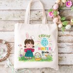 Personalised Official Egg Hunter Cartoon Character Canvas Tote Bag with Name Easter Gift for Boys Girls