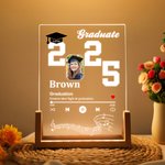 Personalised 2025 Graduation Photo Music Player Adjustable LED Night Light with Wooden Base Home Decor Graduation Gift for Graduates Schoolmates