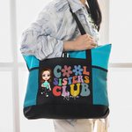 Personnalisé Cool Sisters Club Cartoon Characters Large Tote Bag with Name and Mesh Pocket for Work Travel Birthday Gift for Women Girls