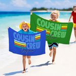 Personalized Multicolour Retro Cousin Crew Quick Dry Oversized Microfiber Beach Towel with Name Summer Travel Essential Gift for Family Kids