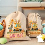 Personalizzato Cute Bunny Ears Excavator Design Drawstring Treat Bag con nome multicolore Festa di compleanno di Pasqua Regali per bambini