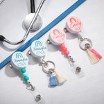Personalised Rainbow Name Title Retractable Badge Reel ID Card Holder with Tassels or Beads Birthday Appreciation Gift for Teacher Doctor Nurse