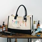 Personlig blomma Hårtork Hårstylistverktyg Canvas Tote Bag med namn Födelsedagspresent för frisör Hairstylist