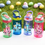 Personalisierte Cartoon-Figur Trinkflasche mit Initiale Hase Henkel und Strohhalm 475 ml Ostern Schulanfang Geschenk für Kinder Junge Mädchen