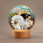 Fiore di nascita personalizzato in vetro colorato con foto e nome a LED Luce notturna con base in legno Decorazione per la casa Regalo di compleanno commemorativo per il proprietario del cane e dell'a
