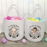 Gepersonaliseerde Lord Is My Shepherd Cartoon Bloemen Regenboog Schapen Herbruikbare Canvas Paasmand met Gezichtsfoto en Naam Verjaardagscadeau voor Kinderen