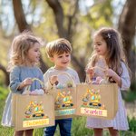 Personalized Cute Easter Bunny Excavator Jute Tote Bag with Name Easter Egg Hunts Party Favor Gift for Boys Girls