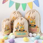 Personalizzato Cute Bunny Ears Excavator Design Drawstring Treat Bag con nome multicolore Festa di compleanno di Pasqua Regali per bambini